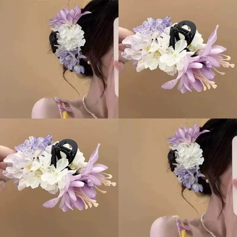 Lily Flower Grasp Clip Fresh Sweet Beach Flowers Claw Barrettes Acetic Acid Hair Clip Hair Commuter Side Hair Accessories