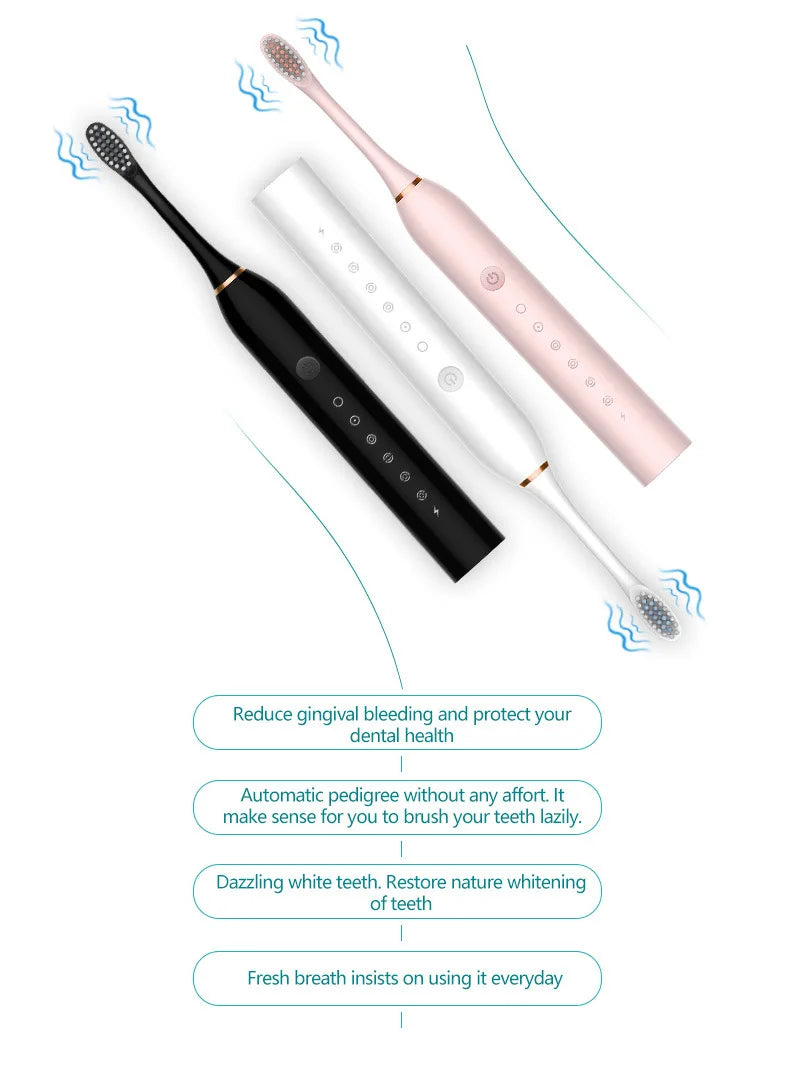 Sonic Electric Toothbrush Adult Smart Timing Tooth Brush Teeth Clean Whitening Fast USB Rechargeable Toothbrush Replacement Head