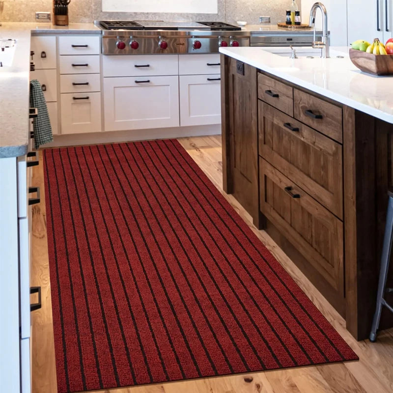 Non-slip door mat, solid color striped kitchen carpet floor mat, easy to clean suitable for hallway, kitchen, bathroom