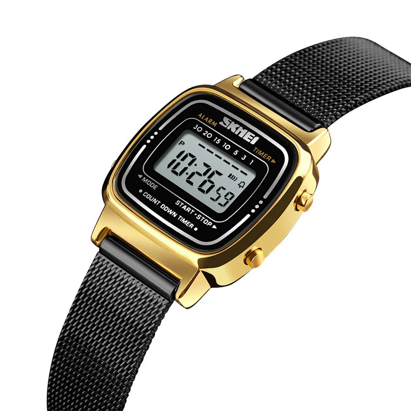Skmei Women Bracelet Dress Watches Luxury Brand Stainless Steel Strap Fashion Waterproof Digital Chronograph Wristwatch