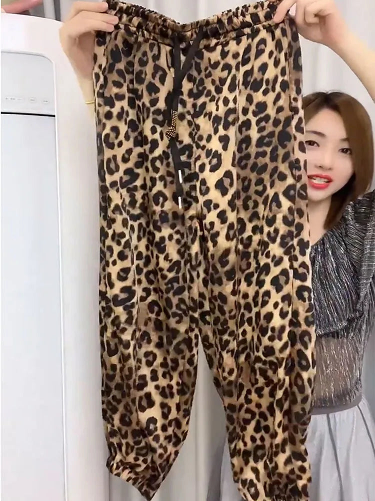 Fashion Leopard High Waist Women's Pants Vintage Casual New Y2K Female Pants Young Streetwear Hip-Hop Straight Trousers 2024
