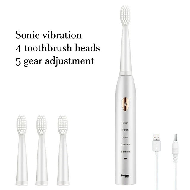 Sonic Electric Toothbrush 5-gear Mode USB Charging 4 colors IPX7 Waterproof Ultrasonic Rechargeable Soft Hair Adult Toothbrush