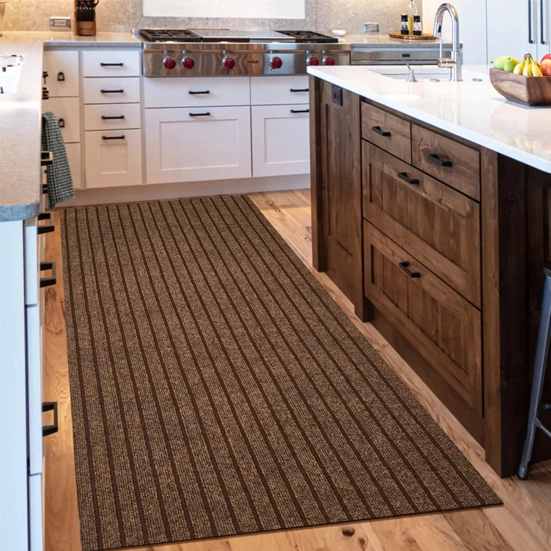 Non-slip door mat, solid color striped kitchen carpet floor mat, easy to clean suitable for hallway, kitchen, bathroom