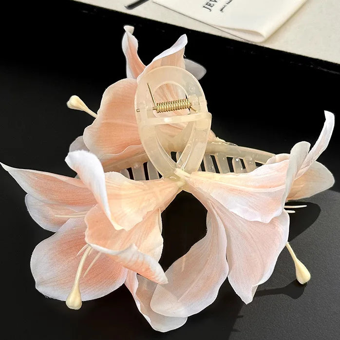 Lily Flower Grasp Clip Fresh Sweet Beach Flowers Claw Barrettes Acetic Acid Hair Clip Hair Commuter Side Hair Accessories