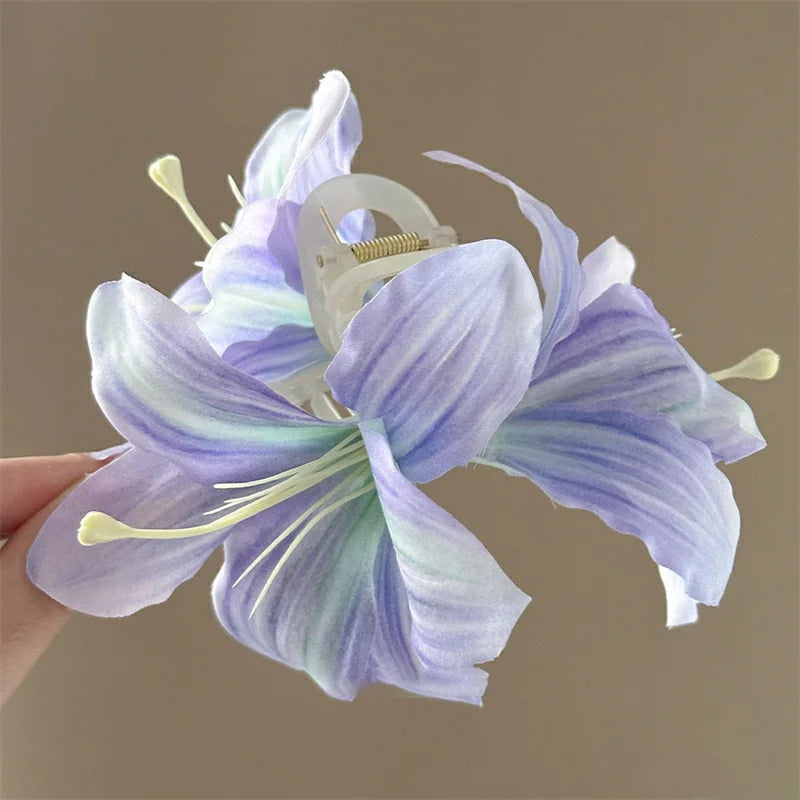 Lily Flower Grasp Clip Fresh Sweet Beach Flowers Claw Barrettes Acetic Acid Hair Clip Hair Commuter Side Hair Accessories