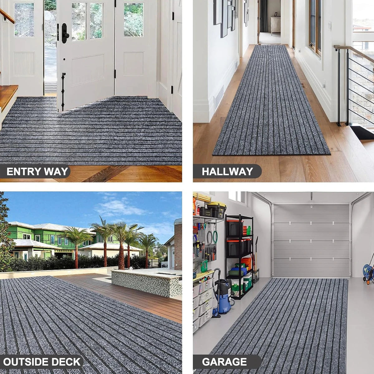 Non-slip door mat, solid color striped kitchen carpet floor mat, easy to clean suitable for hallway, kitchen, bathroom