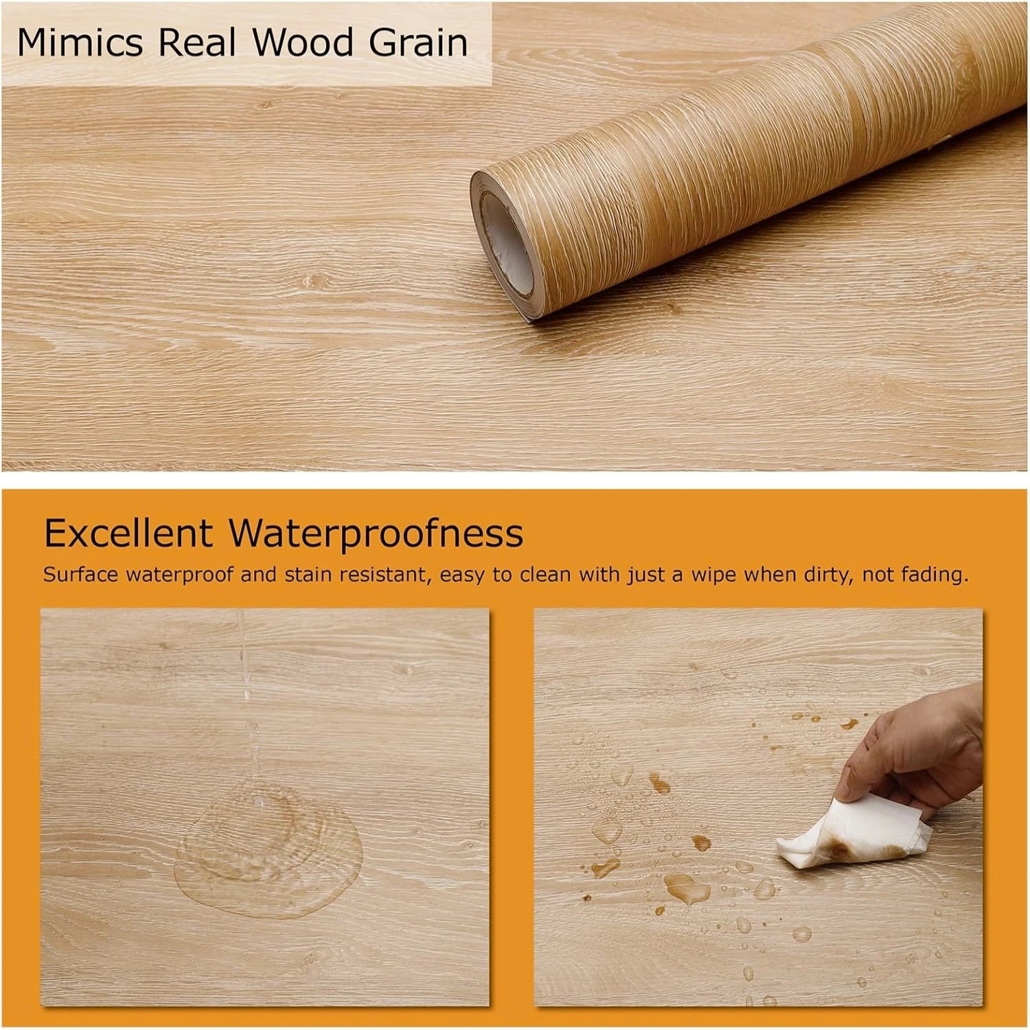 55cm Wide Self Adhesive Wood Grain Vinyl Wallpaper - Waterproof Home Decor Stickers for Door Wardrobe Cupboard Table Furniture