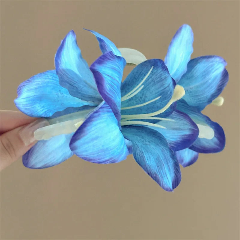 Lily Flower Grasp Clip Fresh Sweet Beach Flowers Claw Barrettes Acetic Acid Hair Clip Hair Commuter Side Hair Accessories