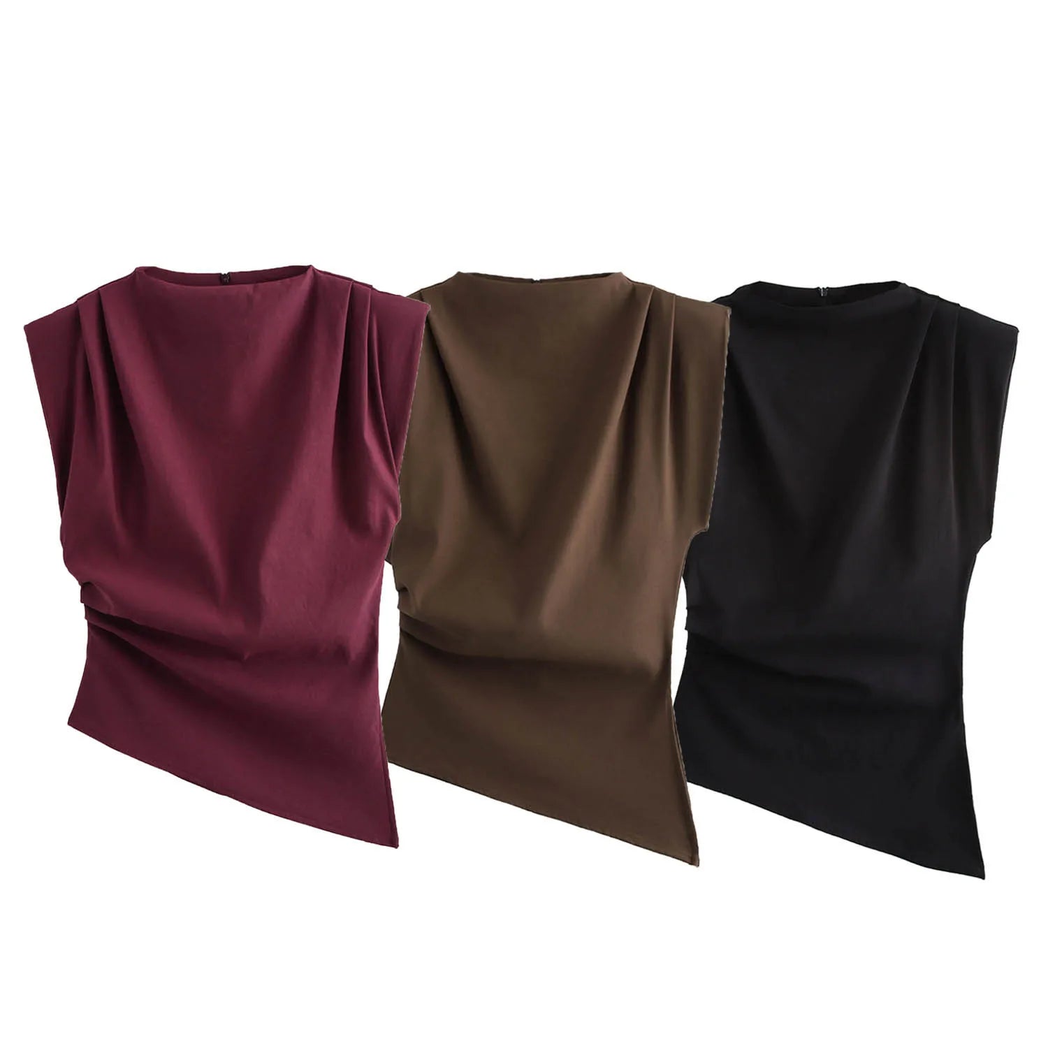 Fashion Shoulderless European American Style Top Simple Pleated Decorative New Arrivals