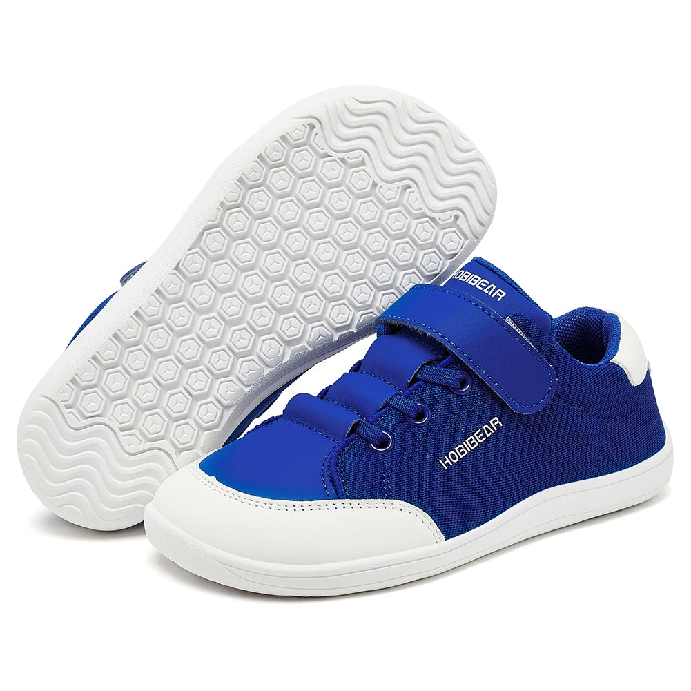 HOBIBEAR Kids Wide Toe Barefoot Shoes Boys Girls  Minimalist Sneakers Lightweight Hook Loop Mesh Artificial Leather Shoes