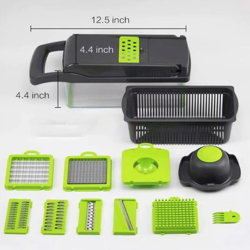 12.5in Multifunctional Vegetable Chopper 8 Interchangeable Blades Food Slicer Dicer Ideal for Fruits Onions and Kitchen Prep