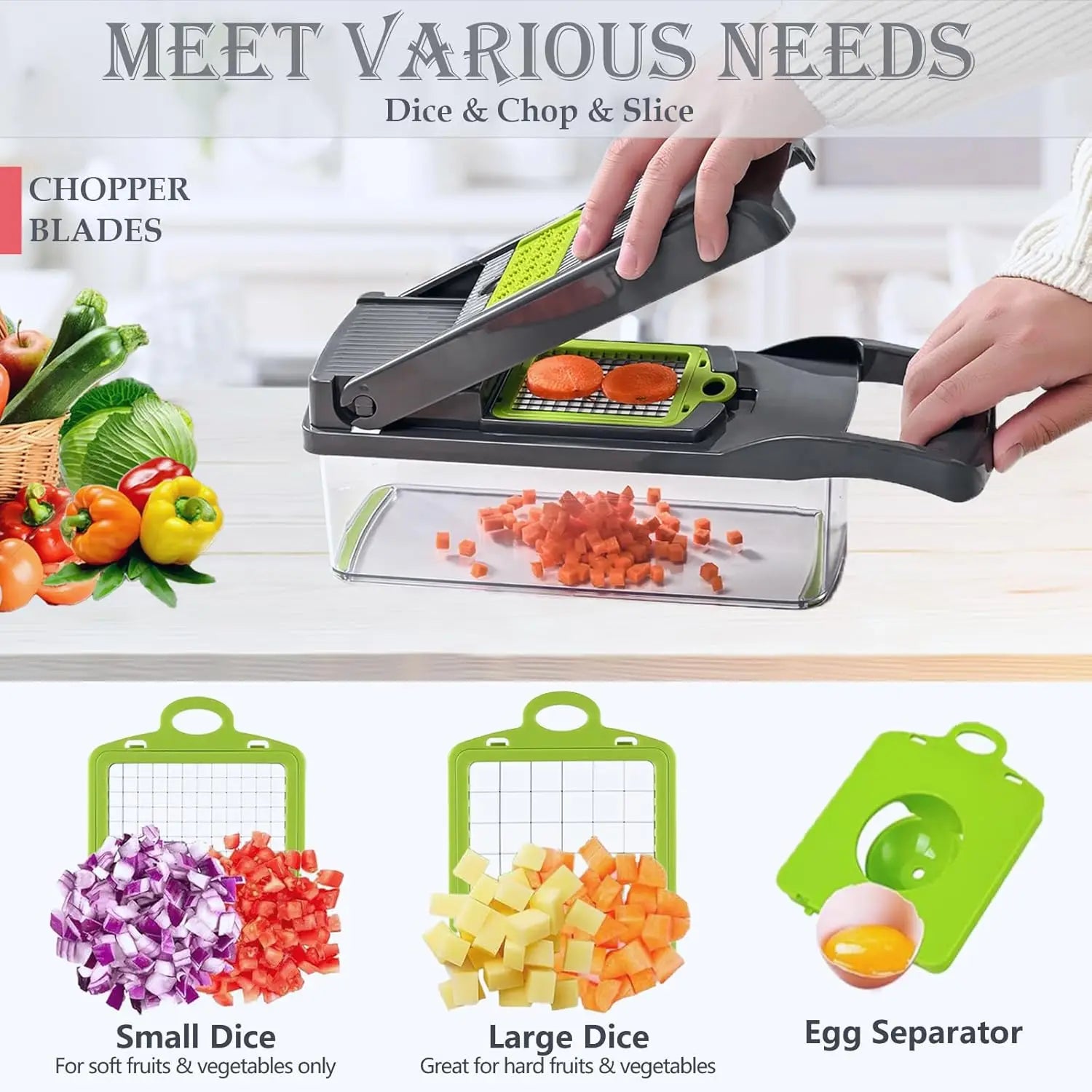 12.5in Multifunctional Vegetable Chopper 8 Interchangeable Blades Food Slicer Dicer Ideal for Fruits Onions and Kitchen Prep
