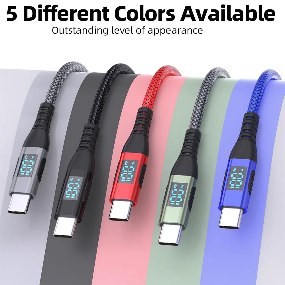 HOMEFISH LED Digital Display Dual Head Type-C Super Fast Charger 100W 6A Compatible with Huawei Xiaomi Phone PD Charging Cable