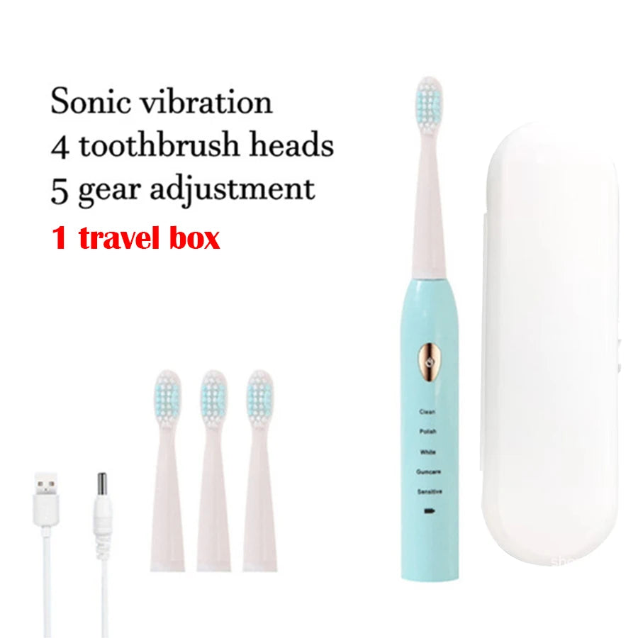 Sonic Electric Toothbrush 5-gear Mode USB Charging 4 colors IPX7 Waterproof Ultrasonic Rechargeable Soft Hair Adult Toothbrush