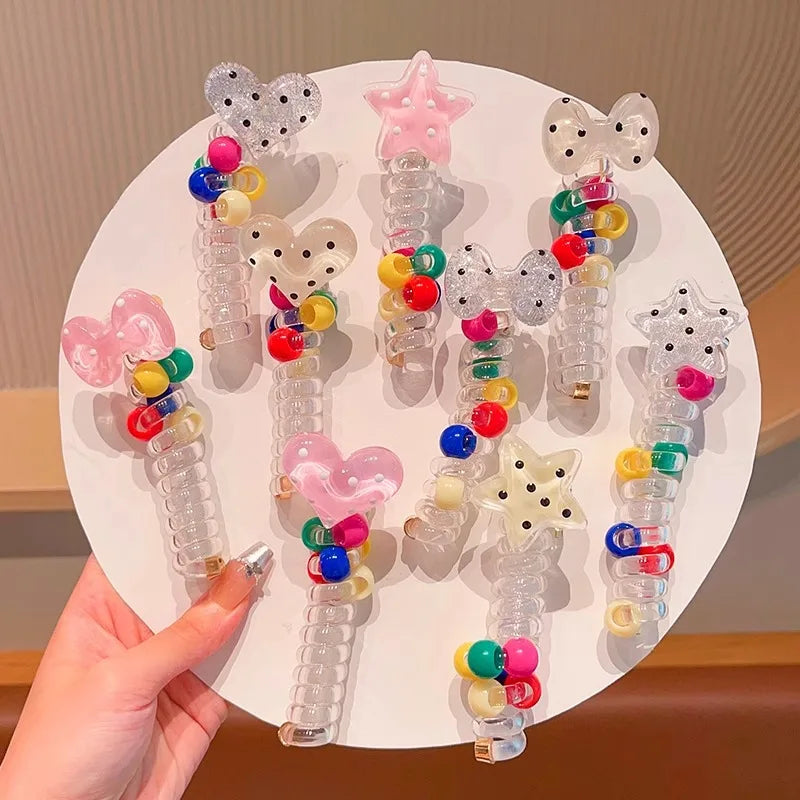 Colorful Heart Elastic Rubber Bands Children Telephone Wire Hair Ties Spiral Coil Hairbands Hair Rope Ponytail Hair Accessories