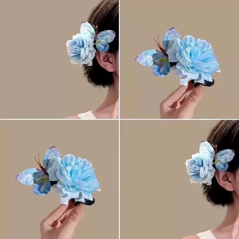 Lily Flower Grasp Clip Fresh Sweet Beach Flowers Claw Barrettes Acetic Acid Hair Clip Hair Commuter Side Hair Accessories