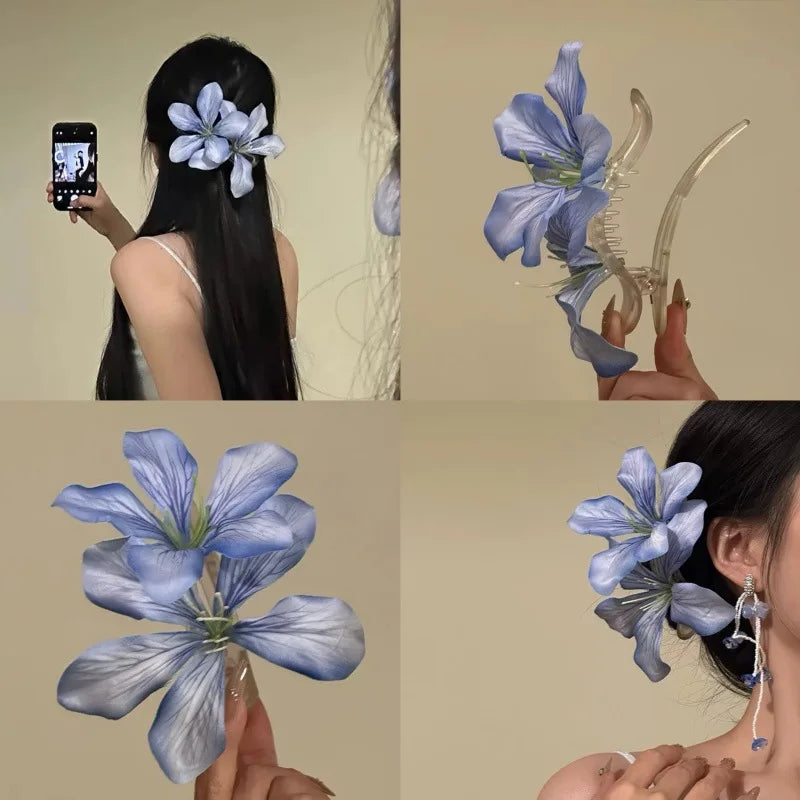 Lily Flower Grasp Clip Fresh Sweet Beach Flowers Claw Barrettes Acetic Acid Hair Clip Hair Commuter Side Hair Accessories