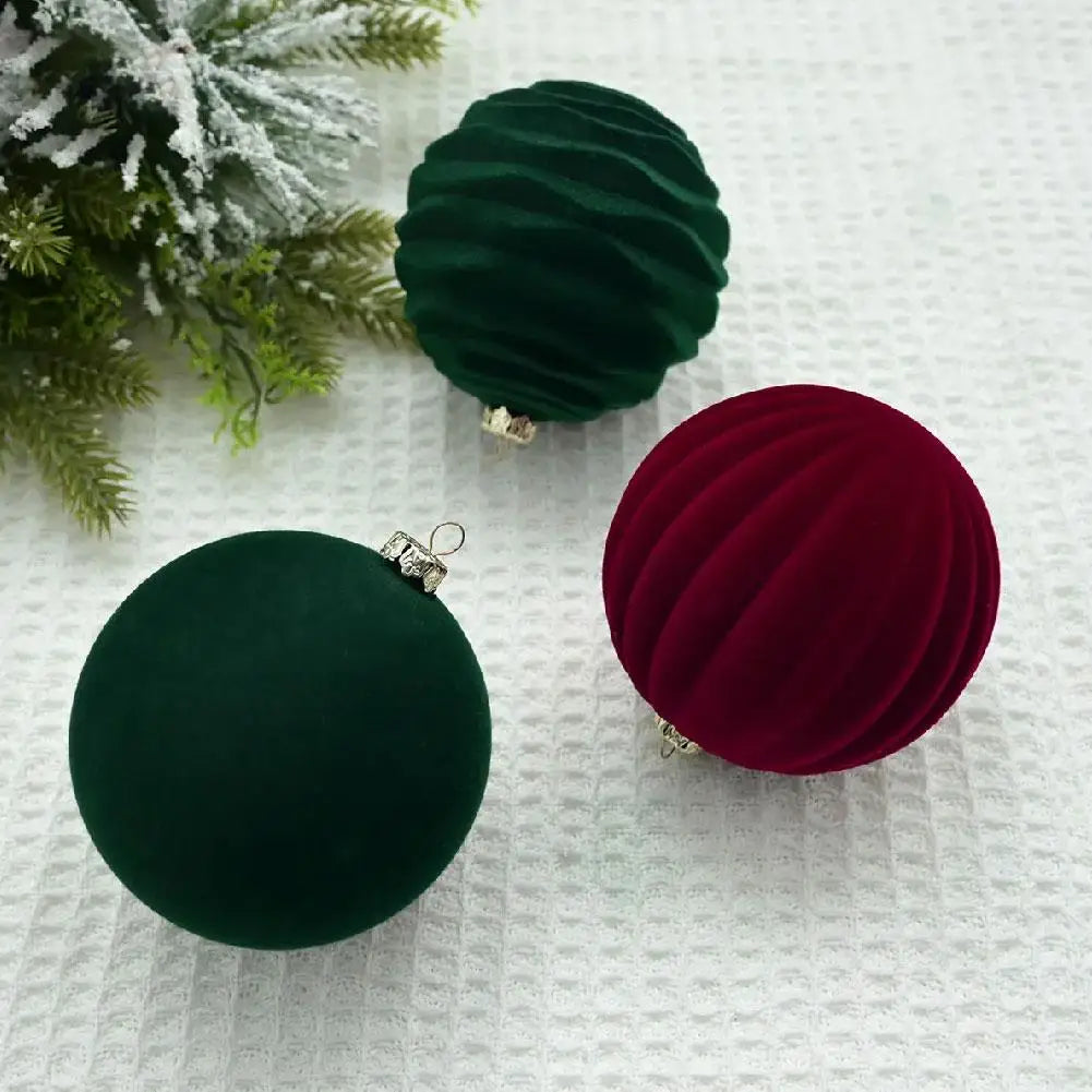 12pcs/set Flocked Velvet Christmas Balls For Tree Ornaments 6cm New Year 2026 Navidad Pendant Ball Home Decor Accessories