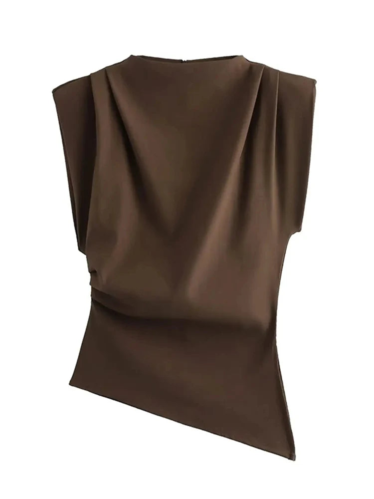 Fashion Shoulderless European American Style Top Simple Pleated Decorative New Arrivals