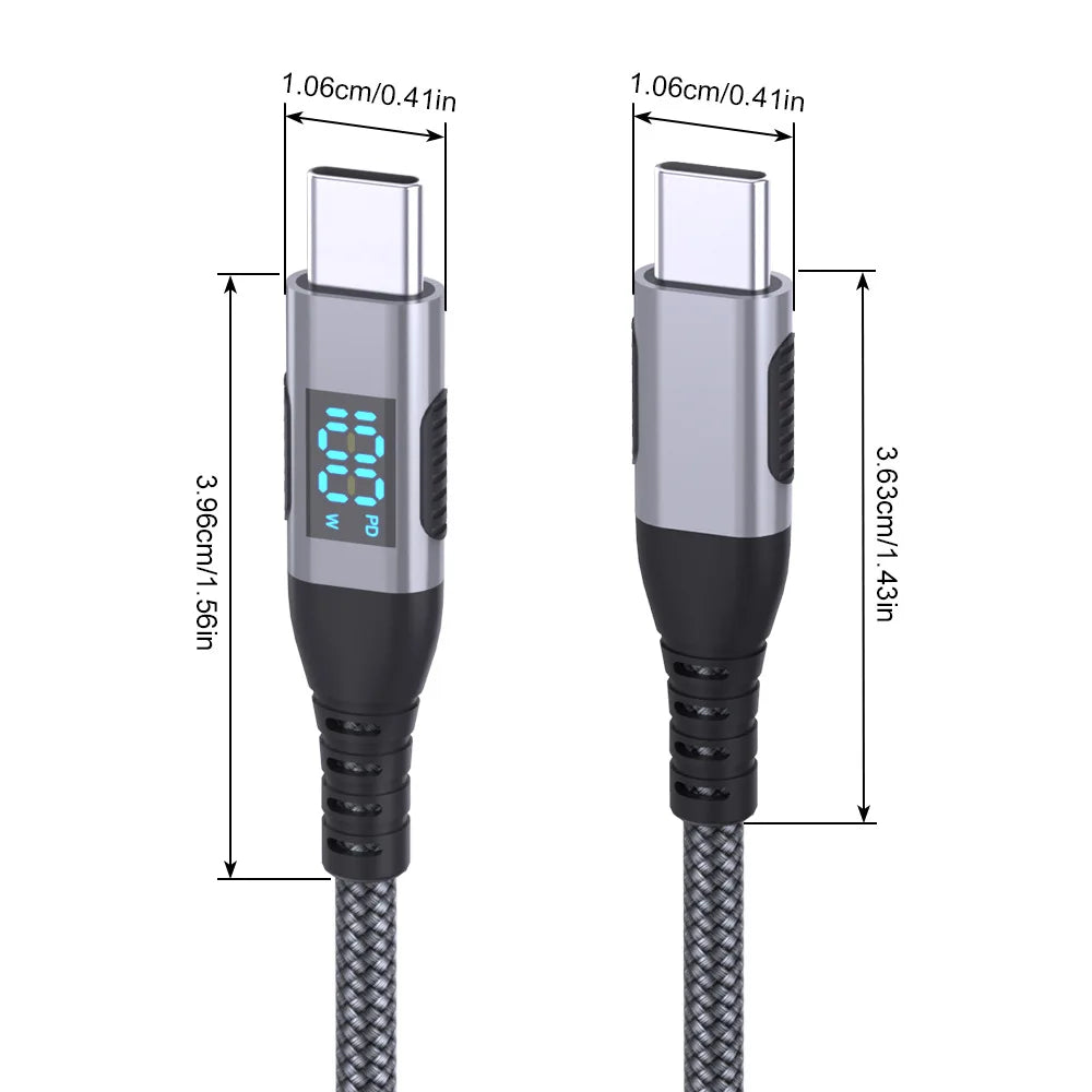 HOMEFISH LED Digital Display Dual Head Type-C Super Fast Charger 100W 6A Compatible with Huawei Xiaomi Phone PD Charging Cable