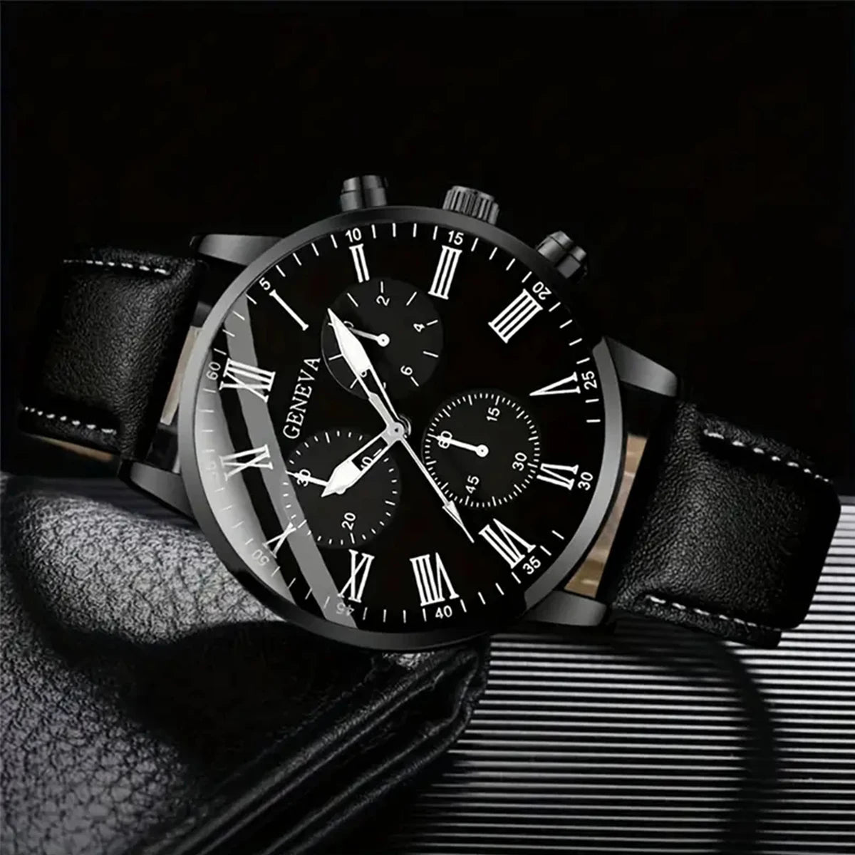 4/5PCS Fashion Men's Watches Man Business Quartz Wristwatch Vintage Leather Bracelets Set Reloj Hombre（Without Box）
